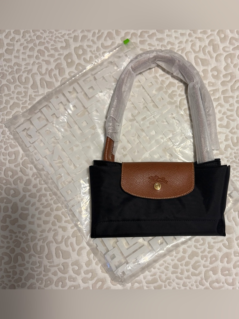 Longchamp Nylon Black Tote with Brown Leather Trim - Black/Brown - Picture 3 of 11
